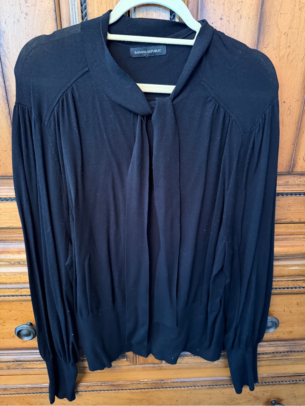 Banana Republic Black Tie-Neck Long Sleeve Blouse